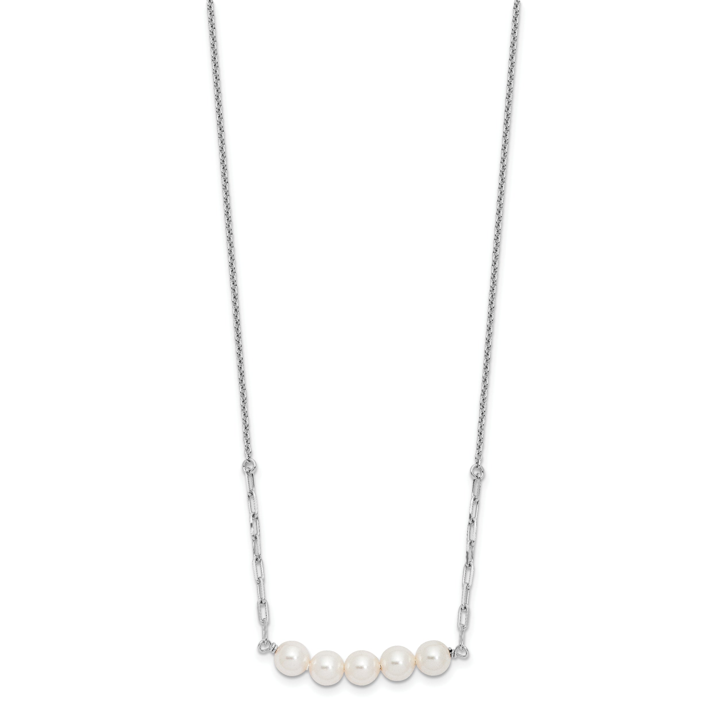 Sterling Silver Rhodium-plated Glass Pearl 16in w/2 in ext Necklace