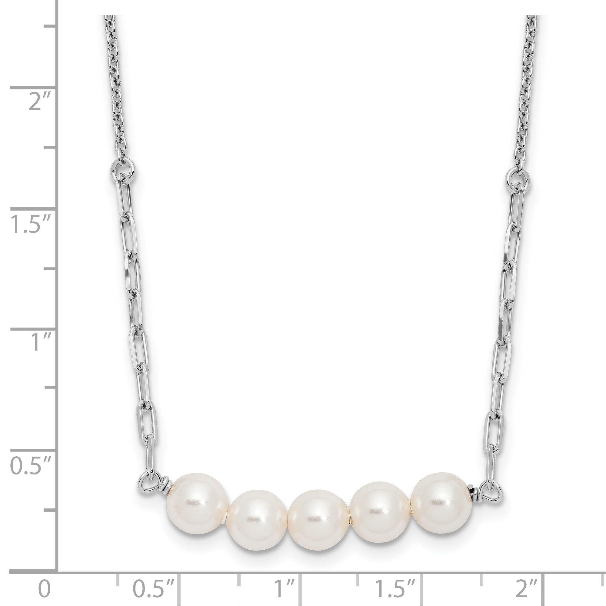 Sterling Silver Rhodium-plated Glass Pearl 16in w/2 in ext Necklace