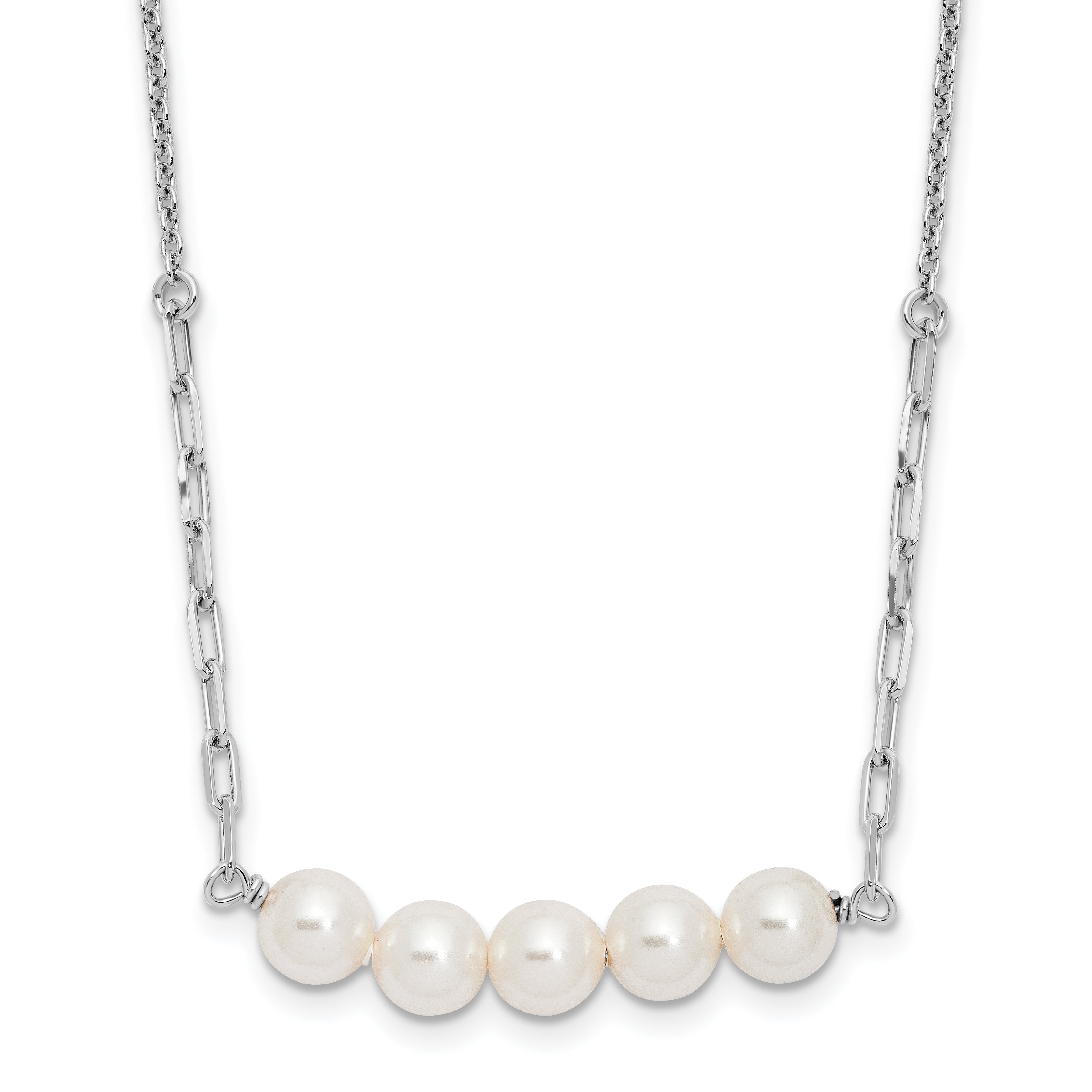 Sterling Silver Rhodium-plated Glass Pearl 16in w/2 in ext Necklace