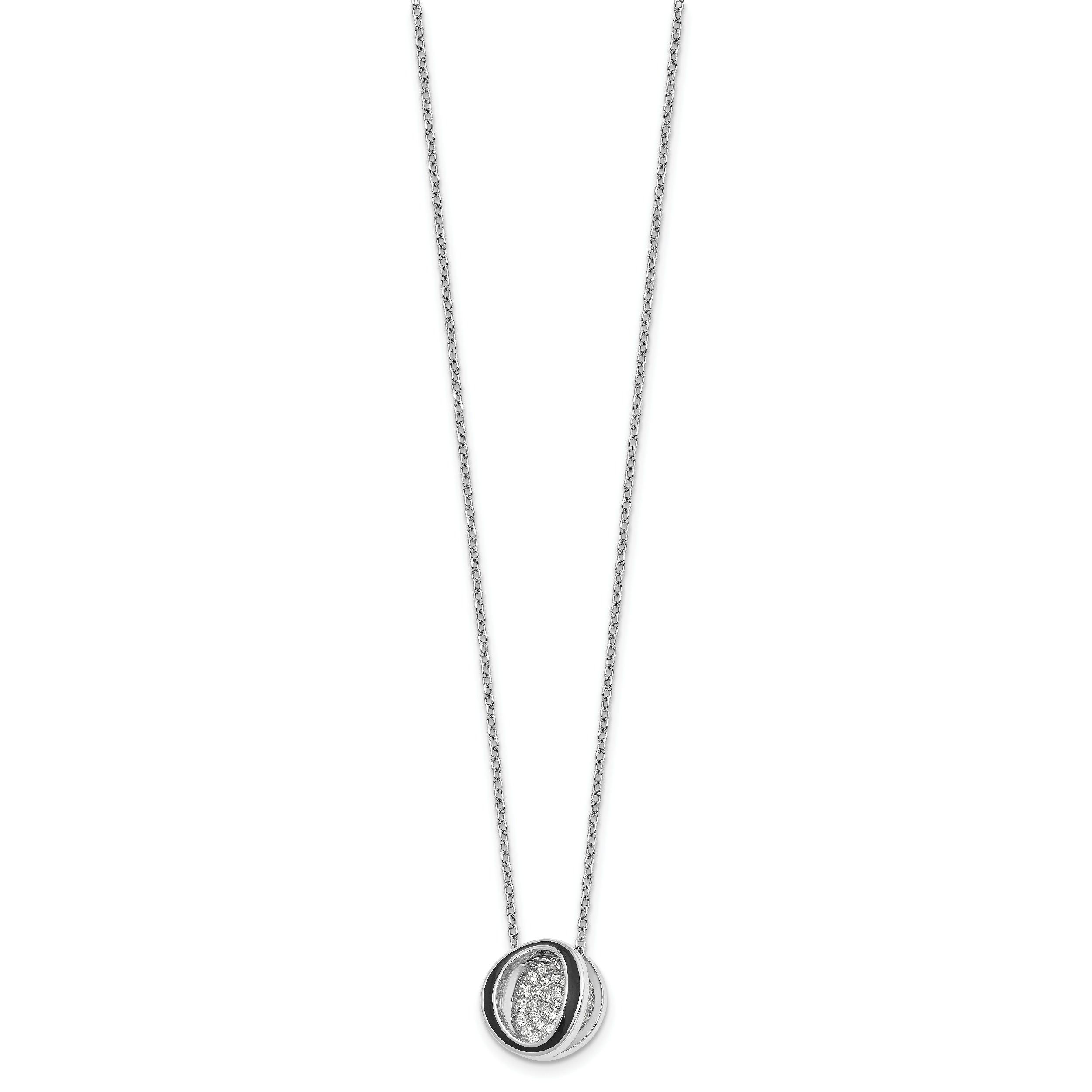 Sterling Silver Rhodium-plated CZ Enameled Open Round Necklace