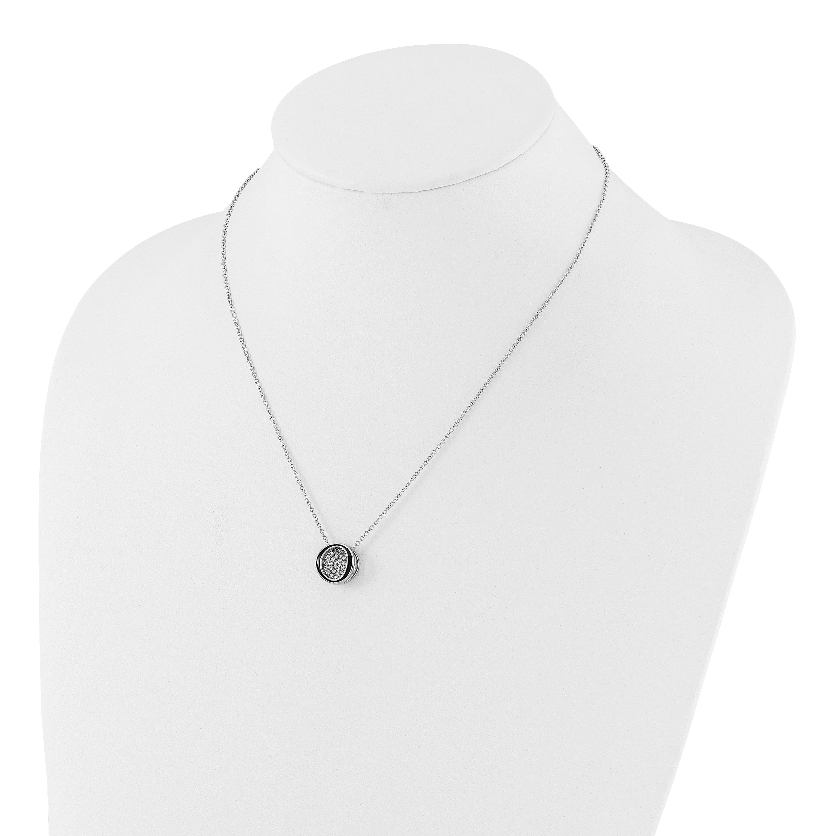 Sterling Silver Rhodium-plated CZ Enameled Open Round Necklace