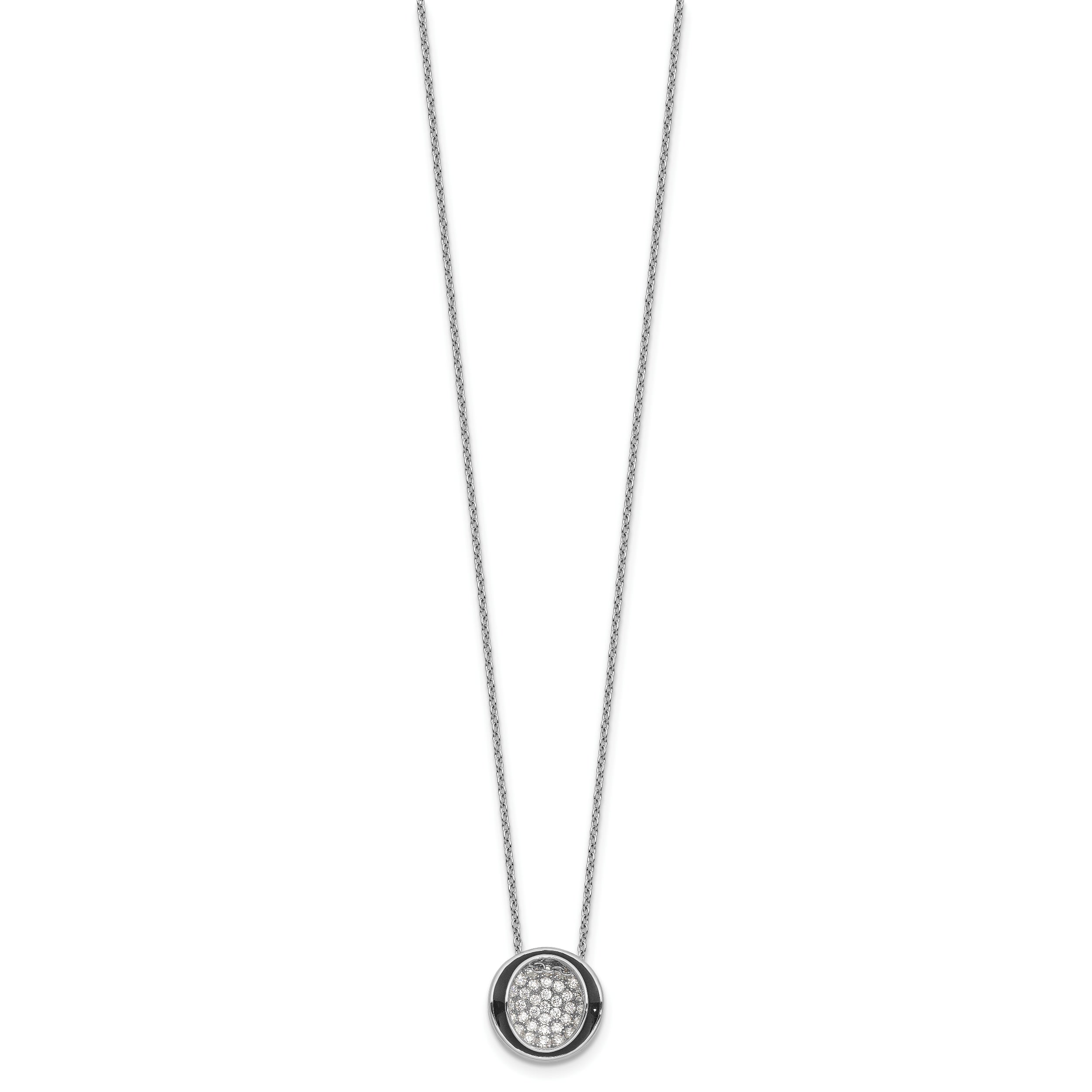 Sterling Silver Rhodium-plated CZ Enameled Open Round Necklace