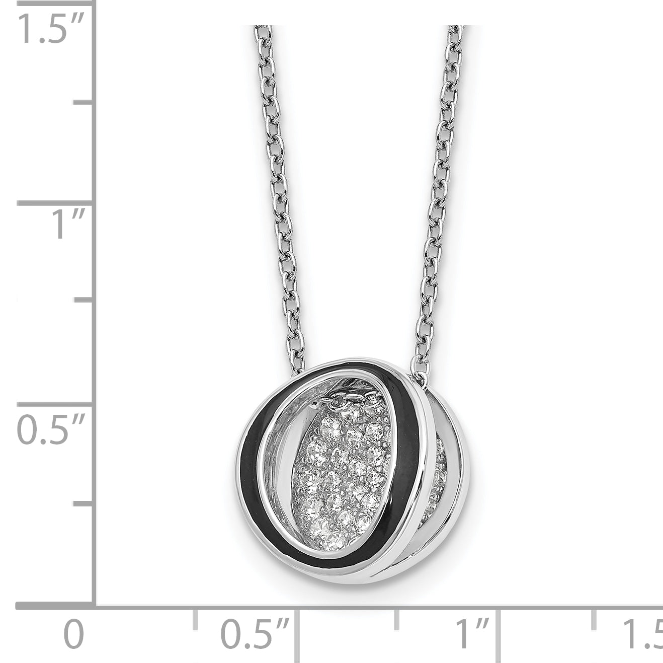 Sterling Silver Rhodium-plated CZ Enameled Open Round Necklace