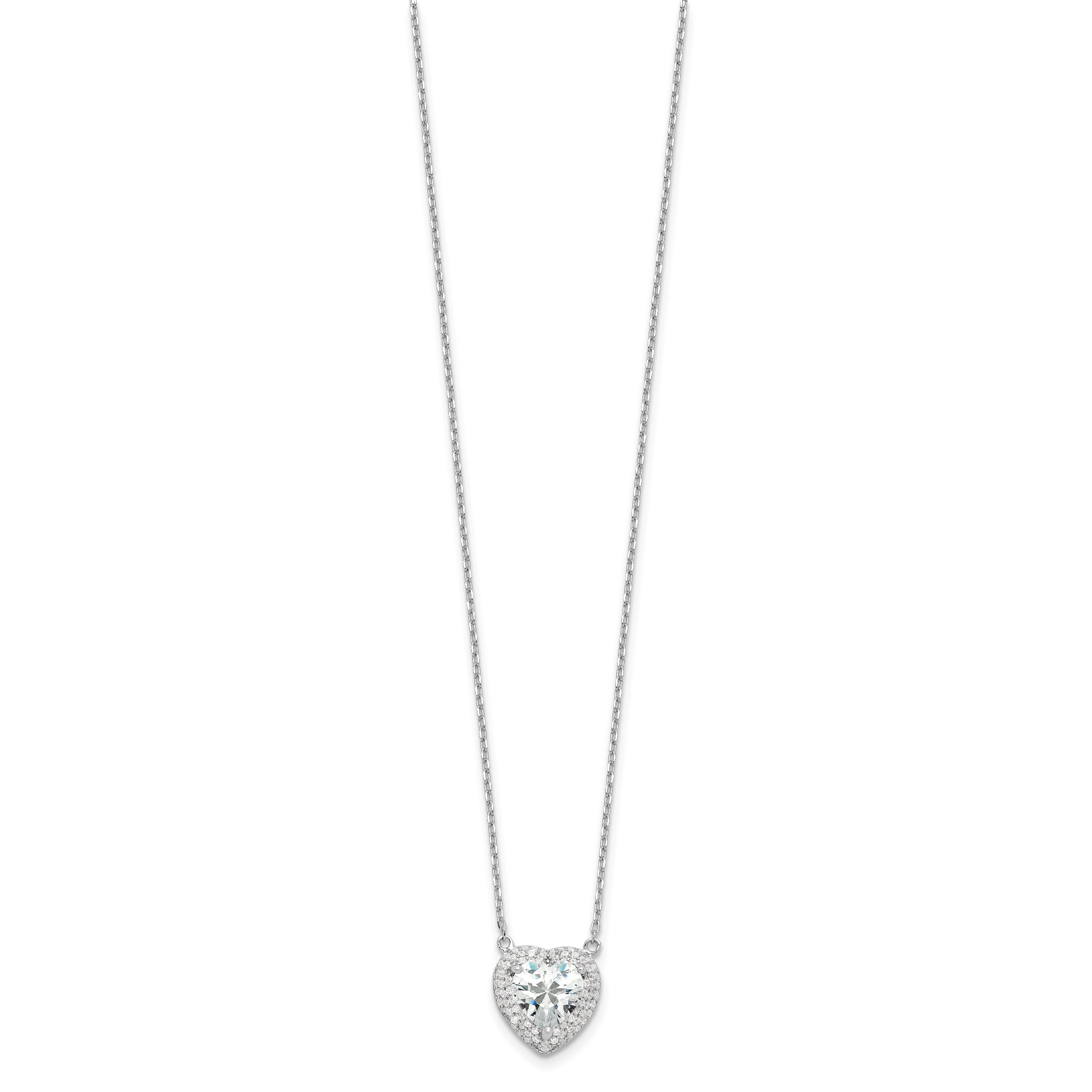 Sterling Silver Rhodium-plated 8mm CZ Heart 16in w/2in ext. Necklace