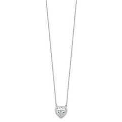 Sterling Silver Rhodium-plated 8mm CZ Heart 16in w/2in ext. Necklace