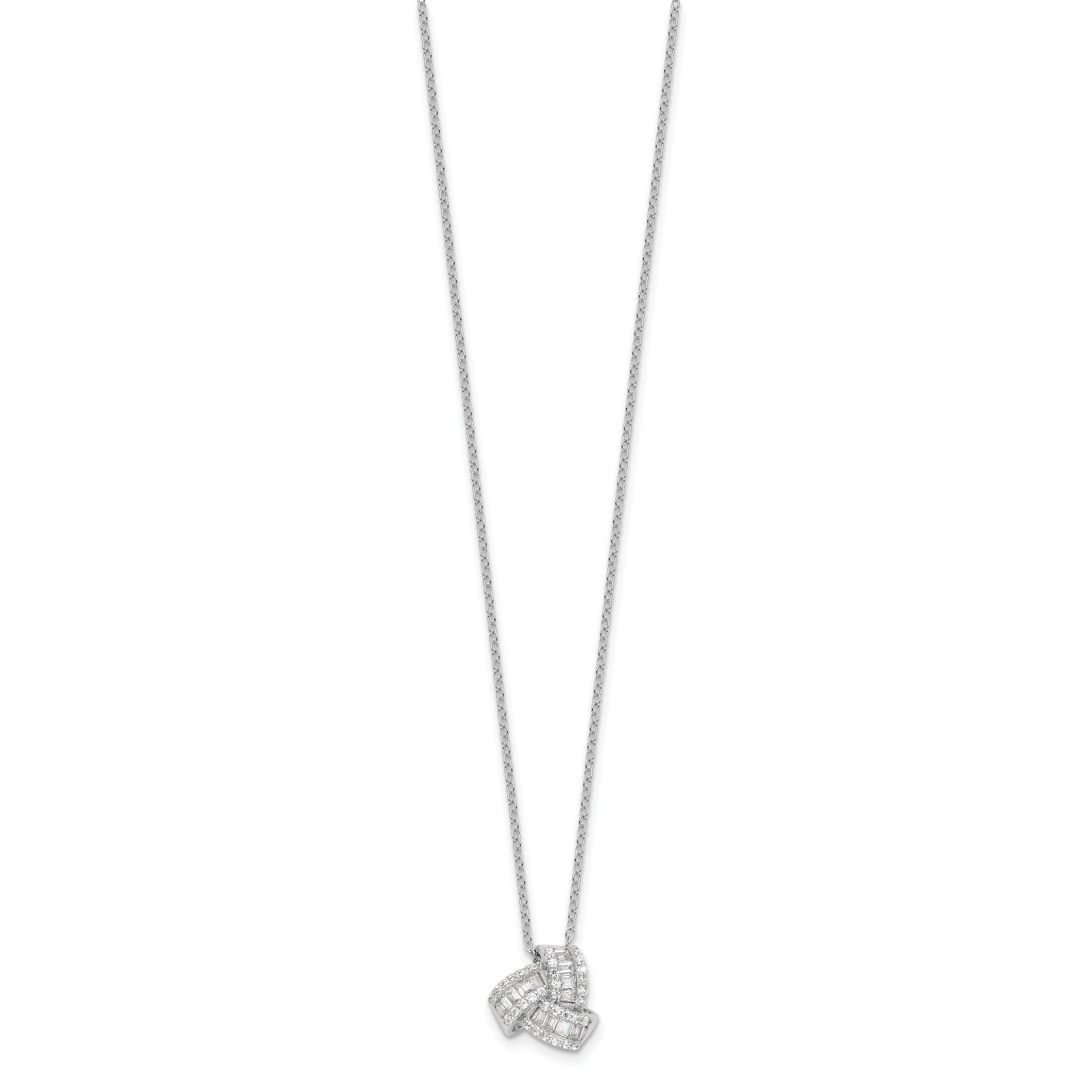 Sterling Silver Rhodium-plated CZ Love Knot 18in Necklace