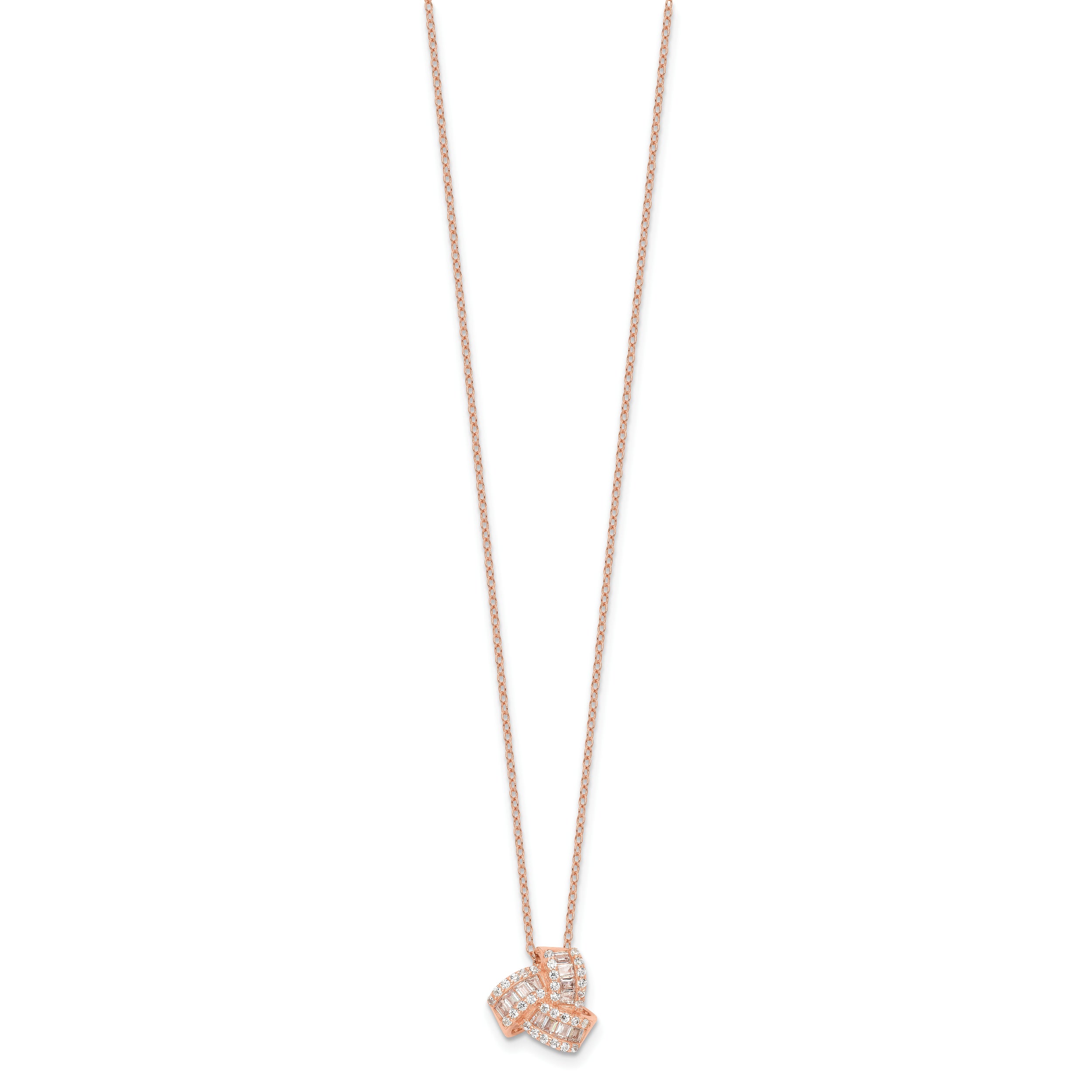 Sterling Silver Rose-tone CZ Love Knot 18in Necklace