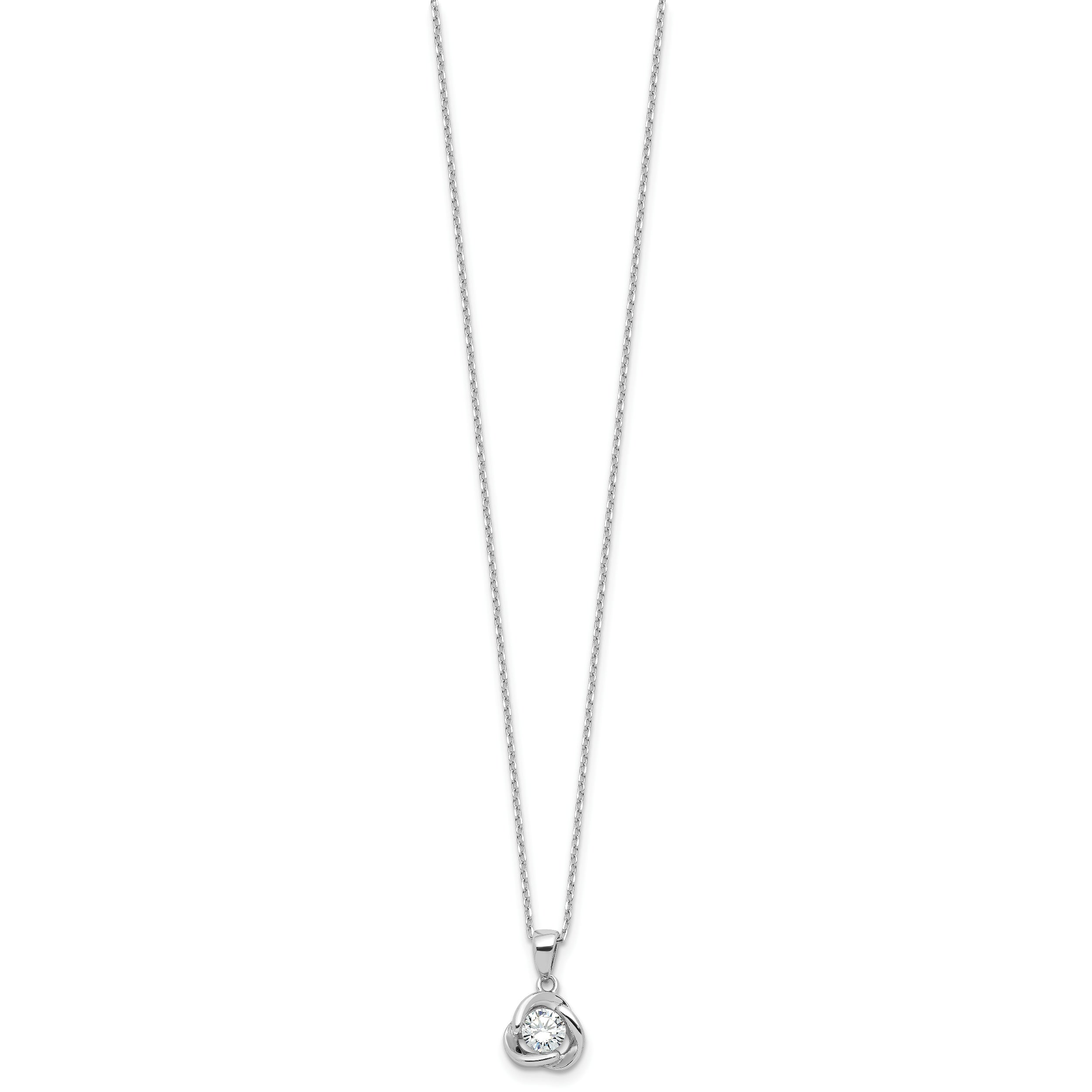 Sterling Silver Rhodium-plated CZ in Love Knot 16in w/2in ext Necklace