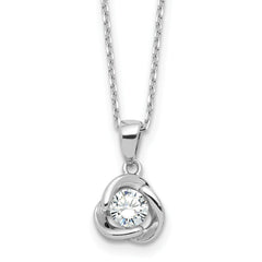 Sterling Silver Rhodium-plated CZ in Love Knot 16in w/2in ext Necklace