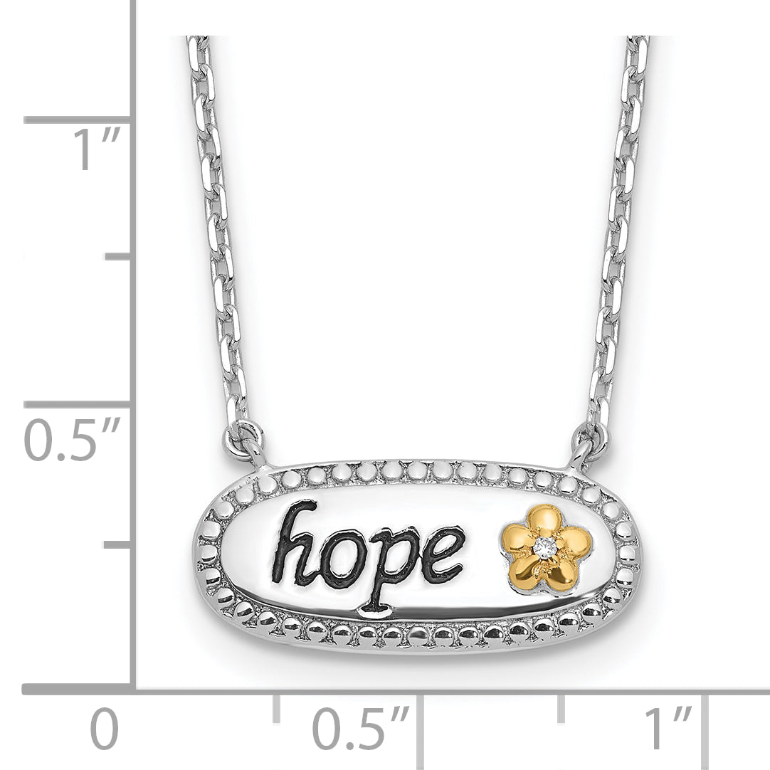 Sterling Silver w/14k accent Rh-plated CZ  Enamel HOPE w/2in ext Necklace