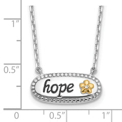 Sterling Silver w/14k accent Rh-plated CZ  Enamel HOPE w/2in ext Necklace