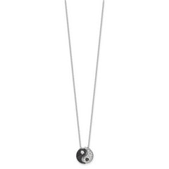 Sterling Silver RH-plated Black/White CZ Yin Yang 16in w/2in ext. Necklace