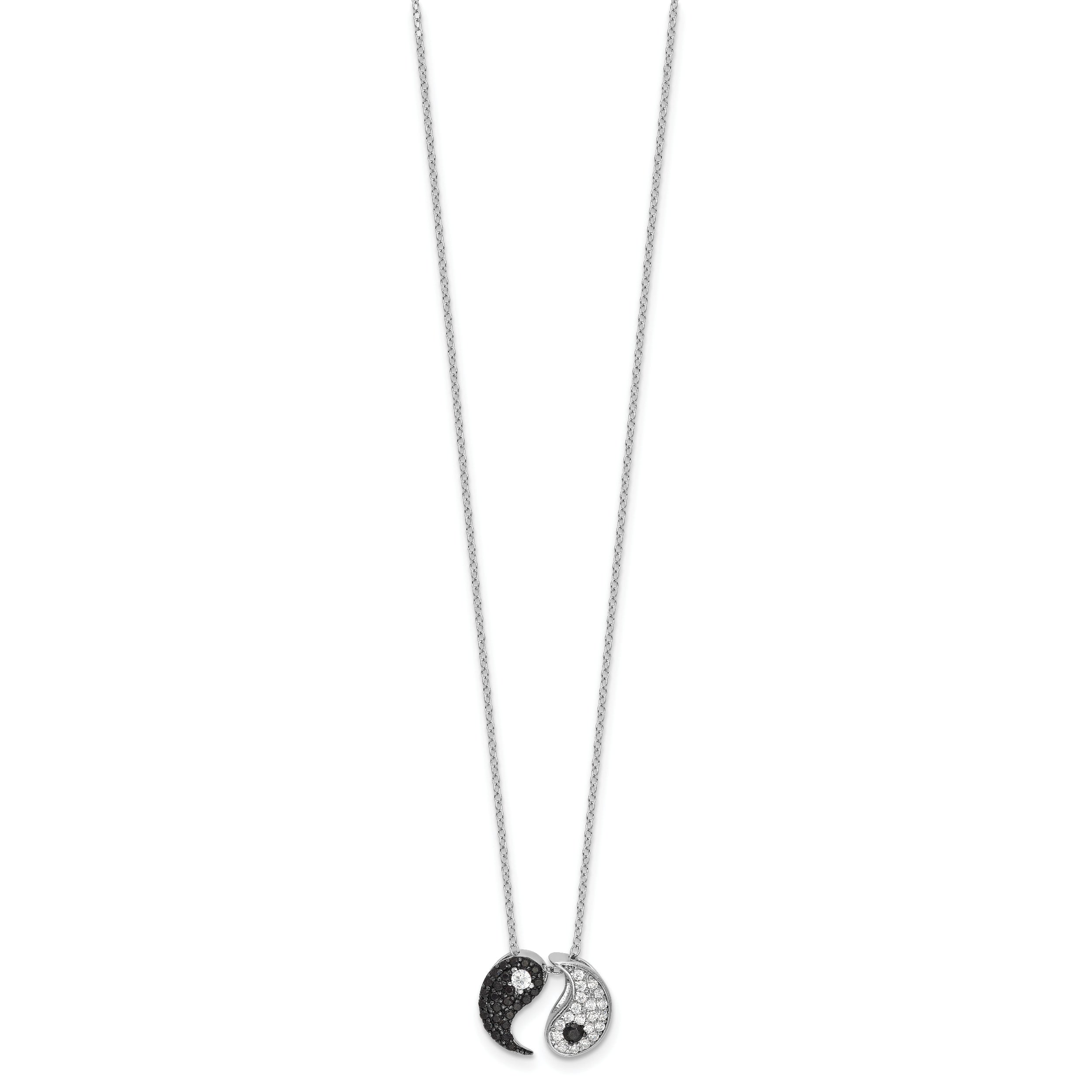 Sterling Silver RH-plated Black/White CZ Yin Yang 16in w/2in ext. Necklace