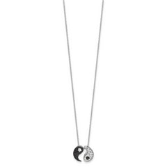 Sterling Silver RH-plated Black/White CZ Yin Yang 16in w/2in ext. Necklace