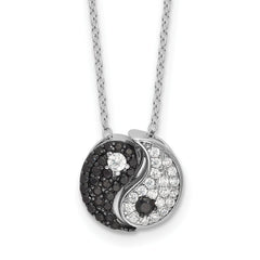 Sterling Silver RH-plated Black/White CZ Yin Yang 16in w/2in ext. Necklace