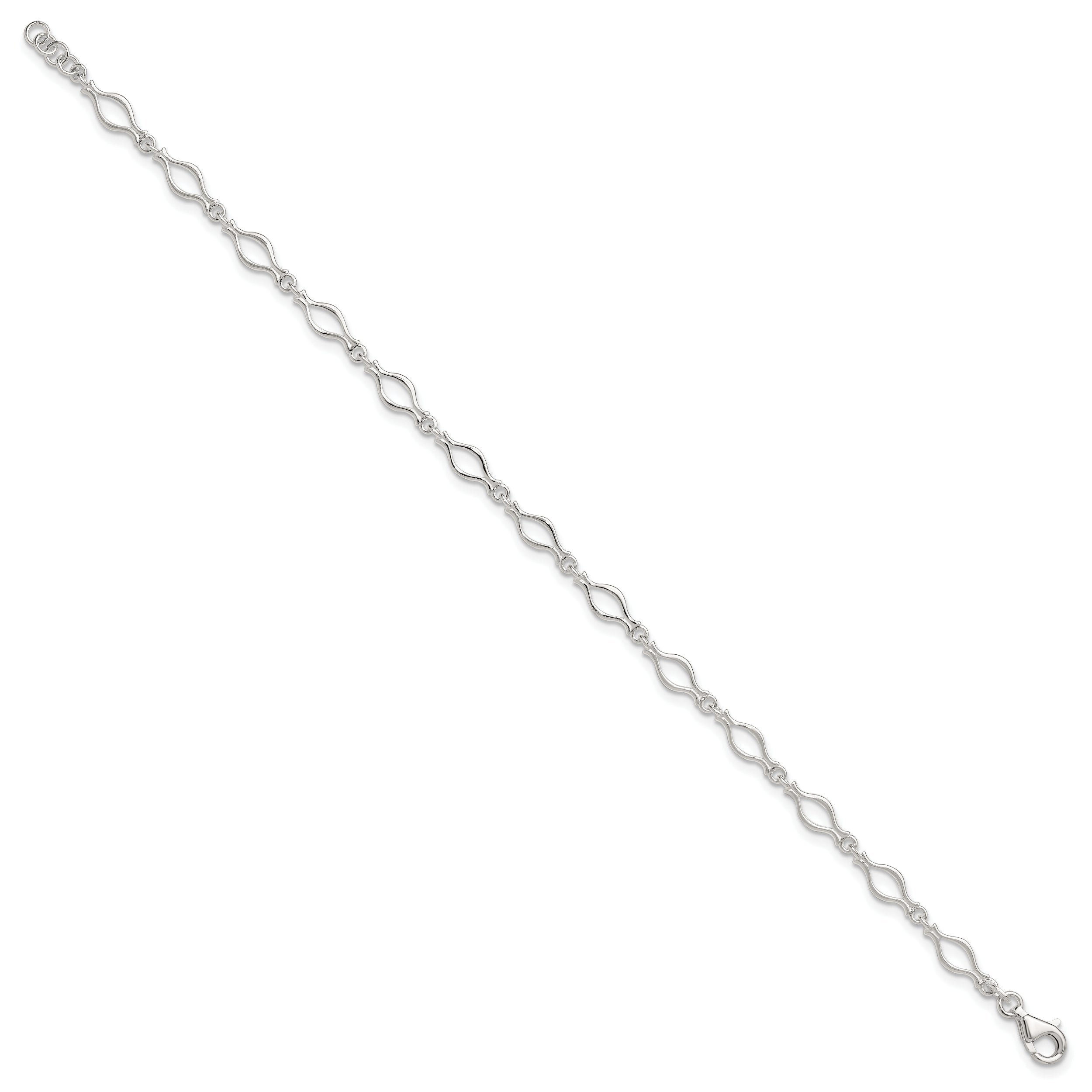 Sterling Silver 9inch Solid Polished Fancy Link Anklet