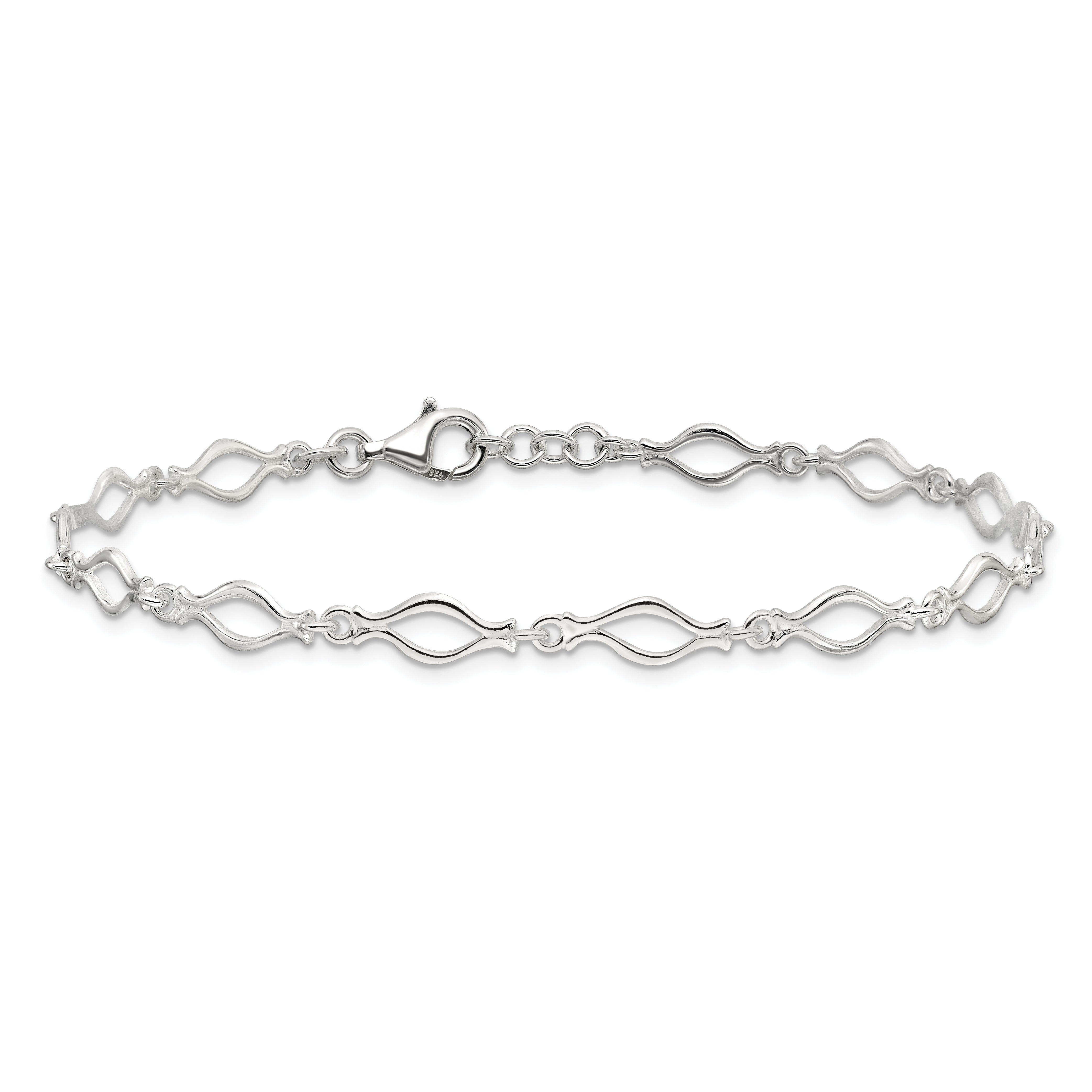 Sterling Silver 9inch Solid Polished Fancy Link Anklet