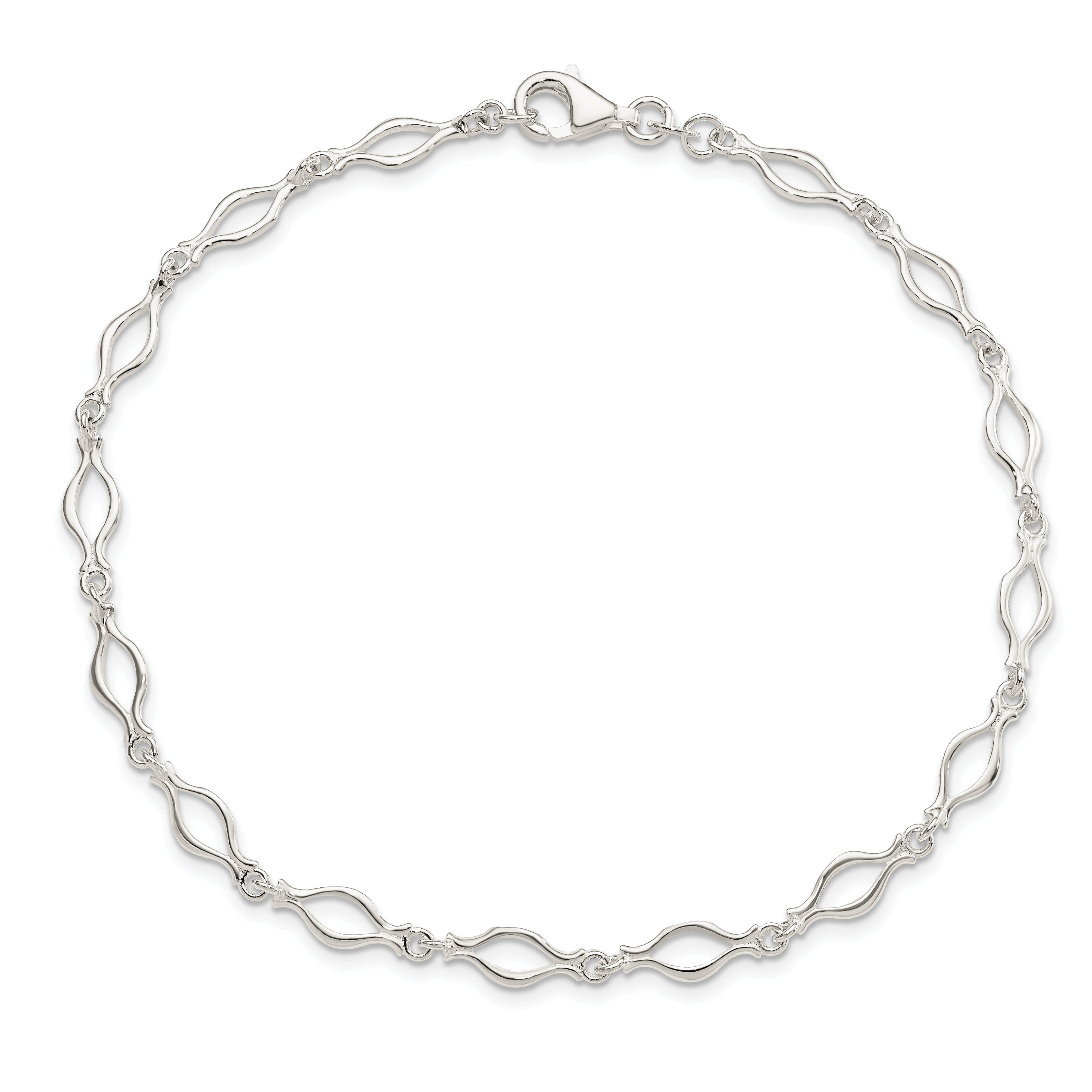 Sterling Silver 9inch Solid Polished Fancy Link Anklet