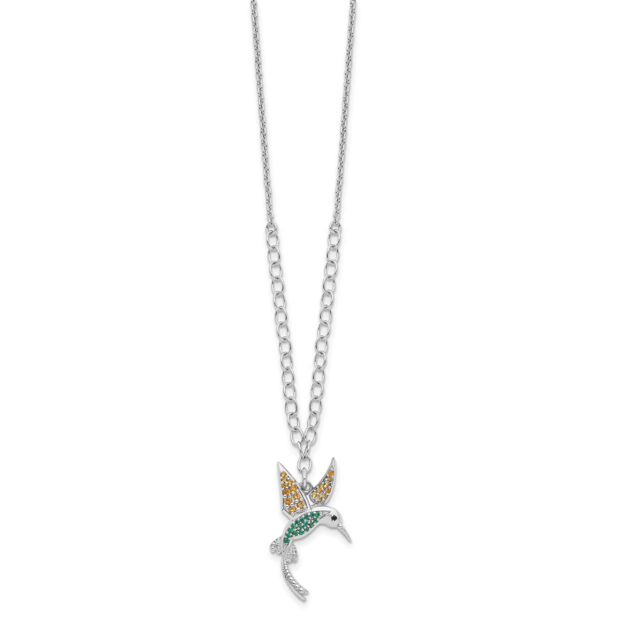 Sterling Silver Rhod-pltd CZ/Crystal Hummingbird 16in w/2in ext Necklace