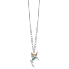 Sterling Silver Rhod-pltd CZ/Crystal Hummingbird 16in w/2in ext Necklace