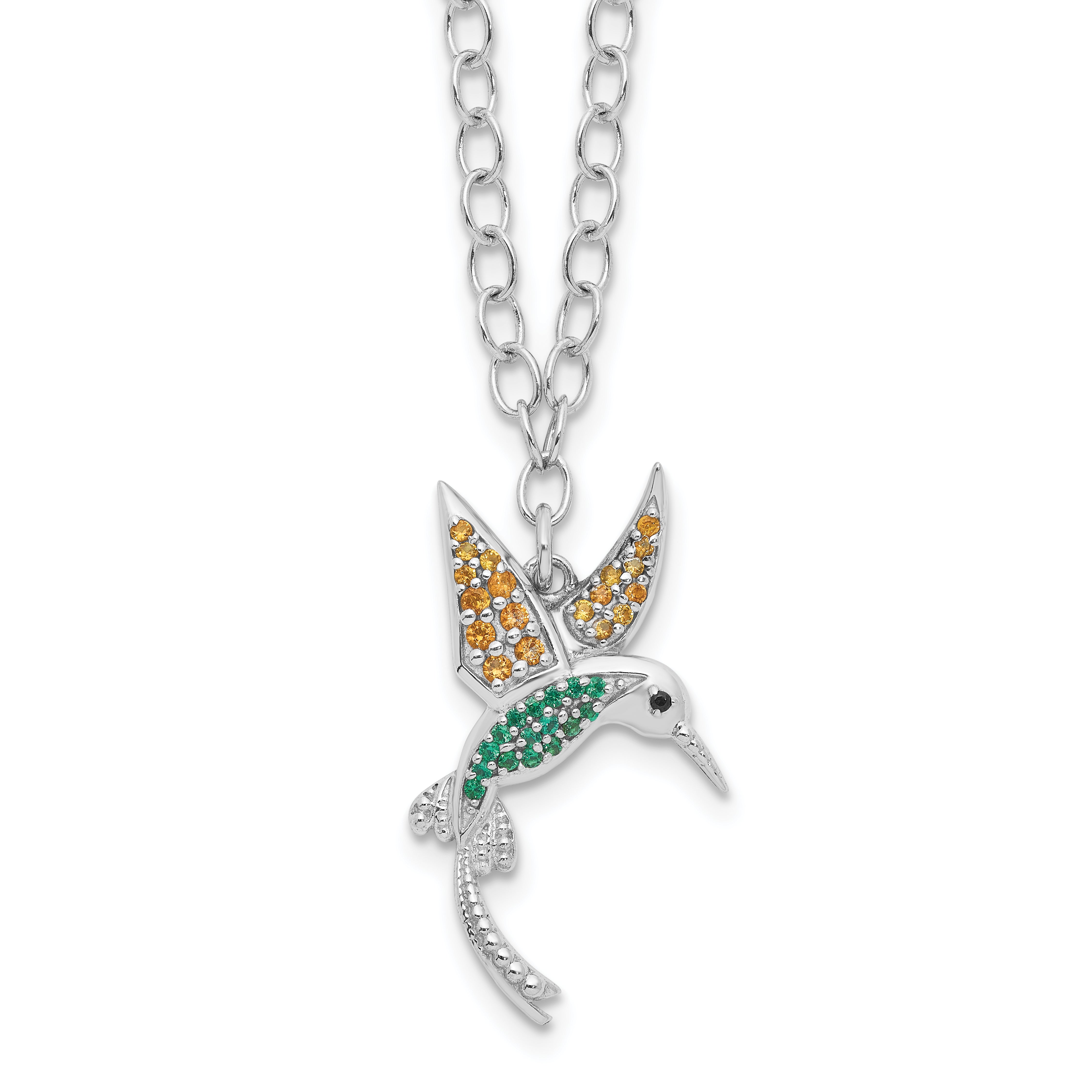 Sterling Silver Rhod-pltd CZ/Crystal Hummingbird 16in w/2in ext Necklace