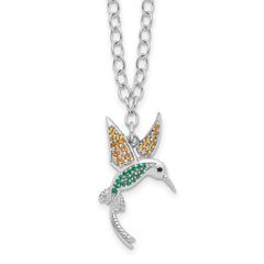 Sterling Silver Rhod-pltd CZ/Crystal Hummingbird 16in w/2in ext Necklace