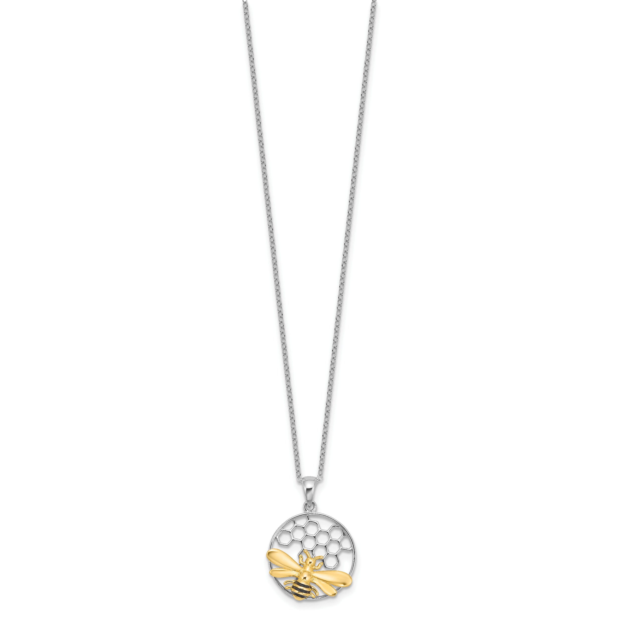 Sterling Silver Rhodium/Gold-tone Enameled Bee 18in Necklace