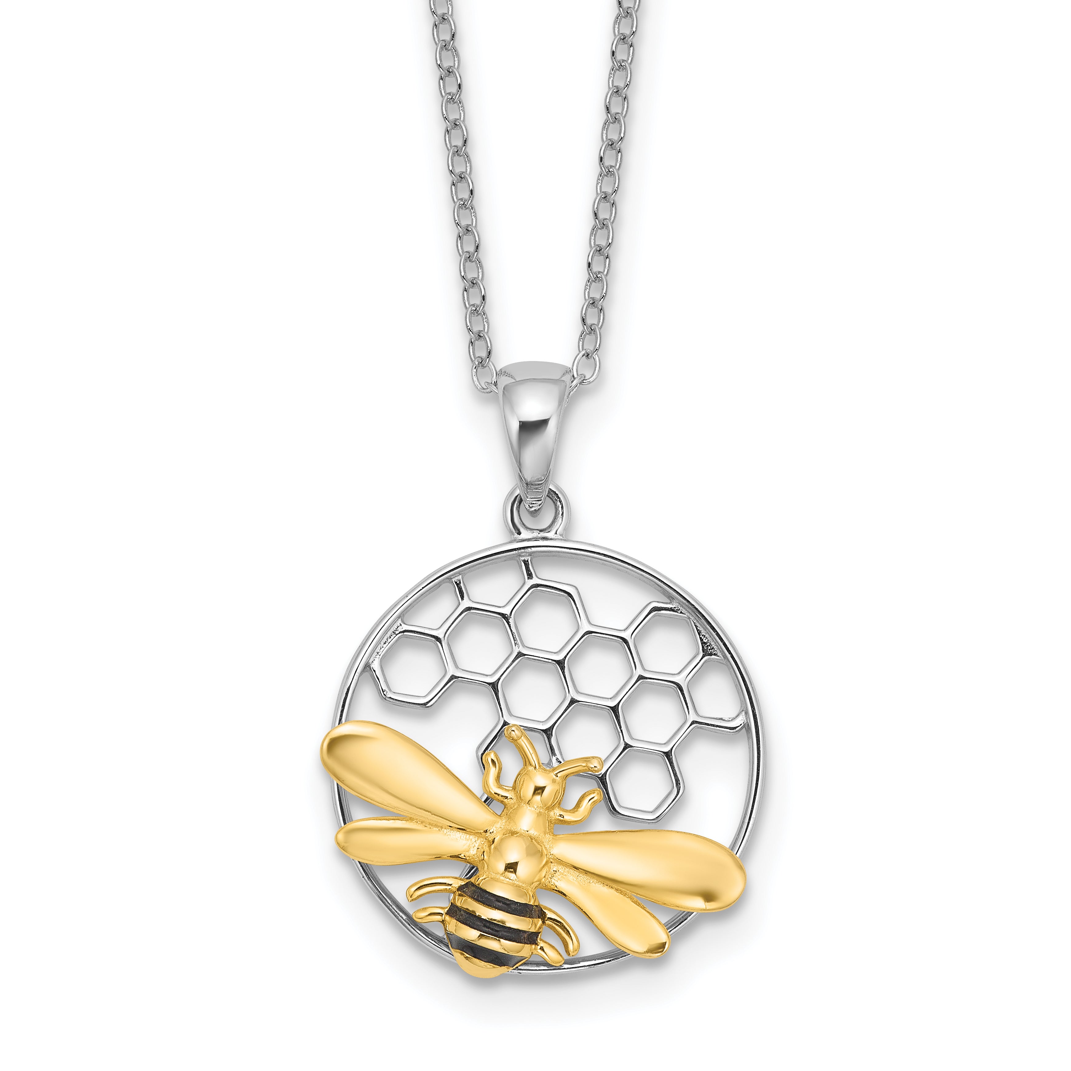 Sterling Silver Rhodium/Gold-tone Enameled Bee 18in Necklace