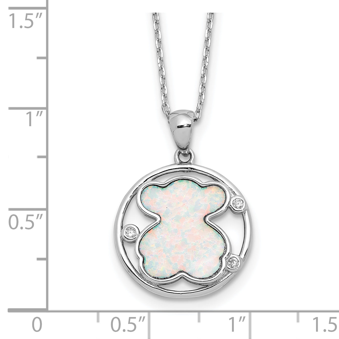 Sterling Silver RH-plated CZ Cr Opal Inlay Bear 16in w/2in ext Necklace