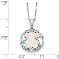 Sterling Silver RH-plated CZ Cr Opal Inlay Bear 16in w/2in ext Necklace