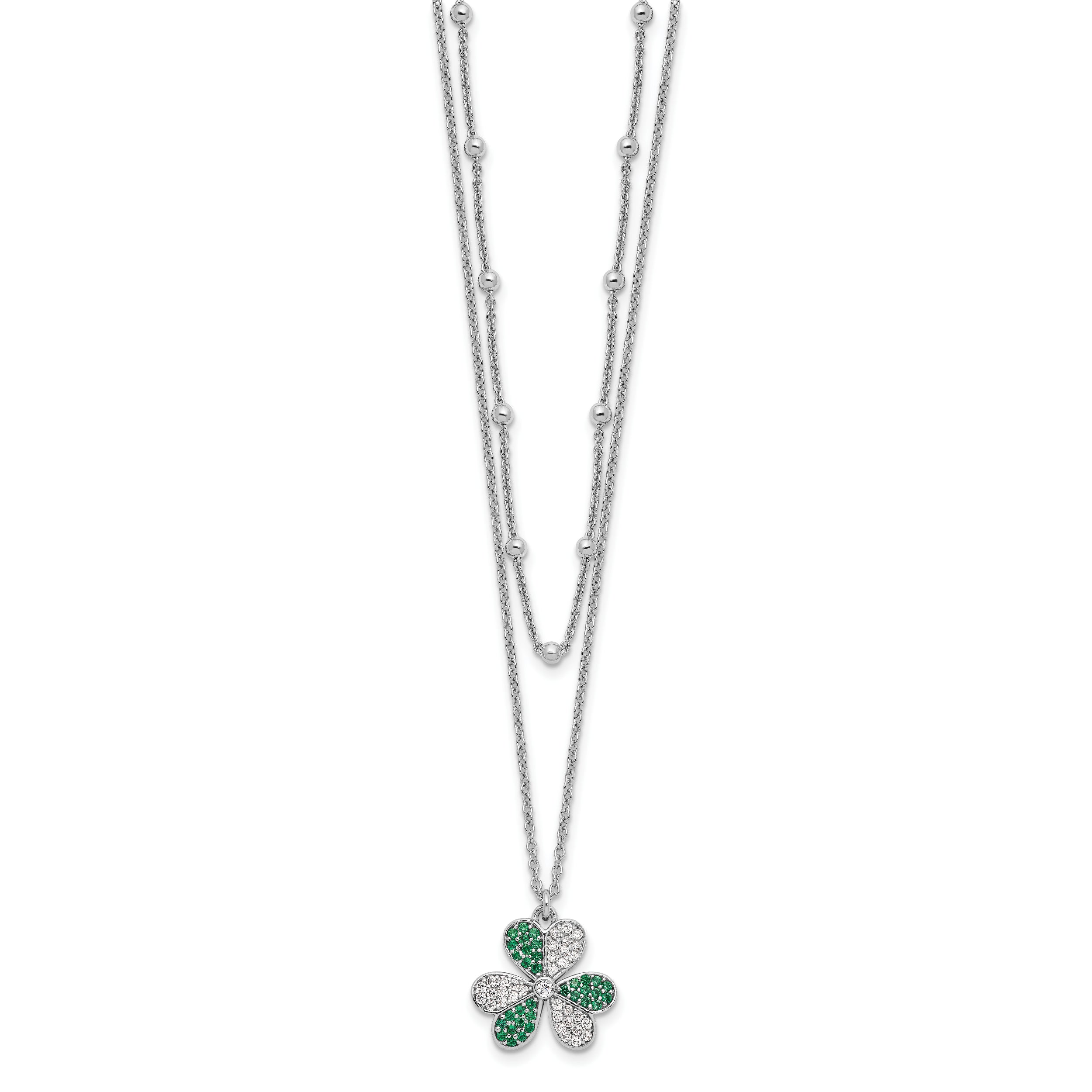 Sterling Silver Rhod-pltd CZ/Crystal Clover Beaded 16in w/2 in ext Necklace