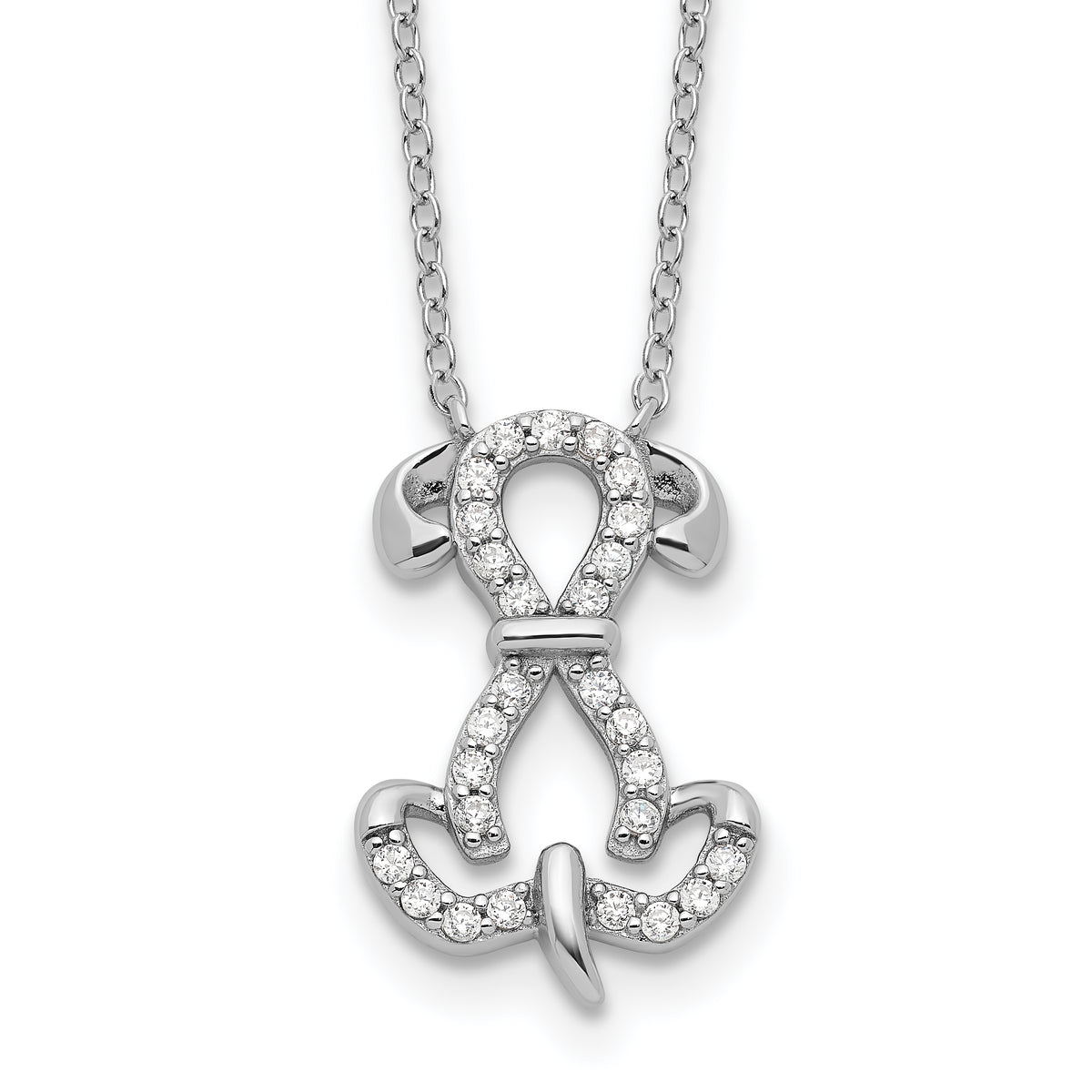 Sterling Silver Rhodium-plated  CZ Dog w/2IN Ext Necklace