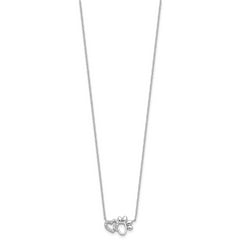 Sterling Silver RH-plated CZ Heart and Pawprint 16in w/2in ext Necklace