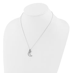 Sterling Silver Rhod-plated CZ Moon/Star w/2In Ext Necklace