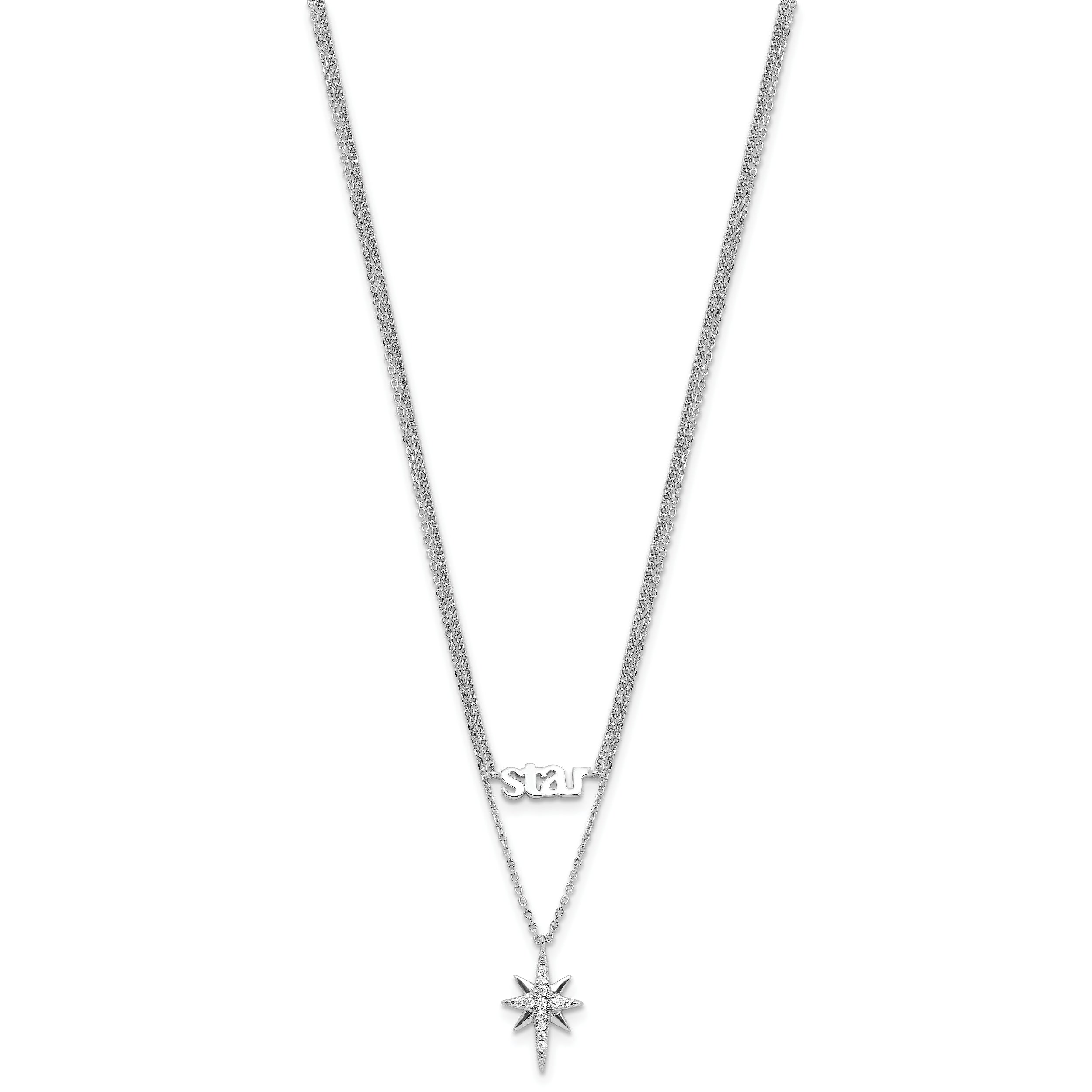 Sterling Silver Rhod-plate STAR CZ w/2IN Ext Layer Necklace