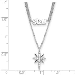 Sterling Silver Rhod-plate STAR CZ w/2IN Ext Layer Necklace