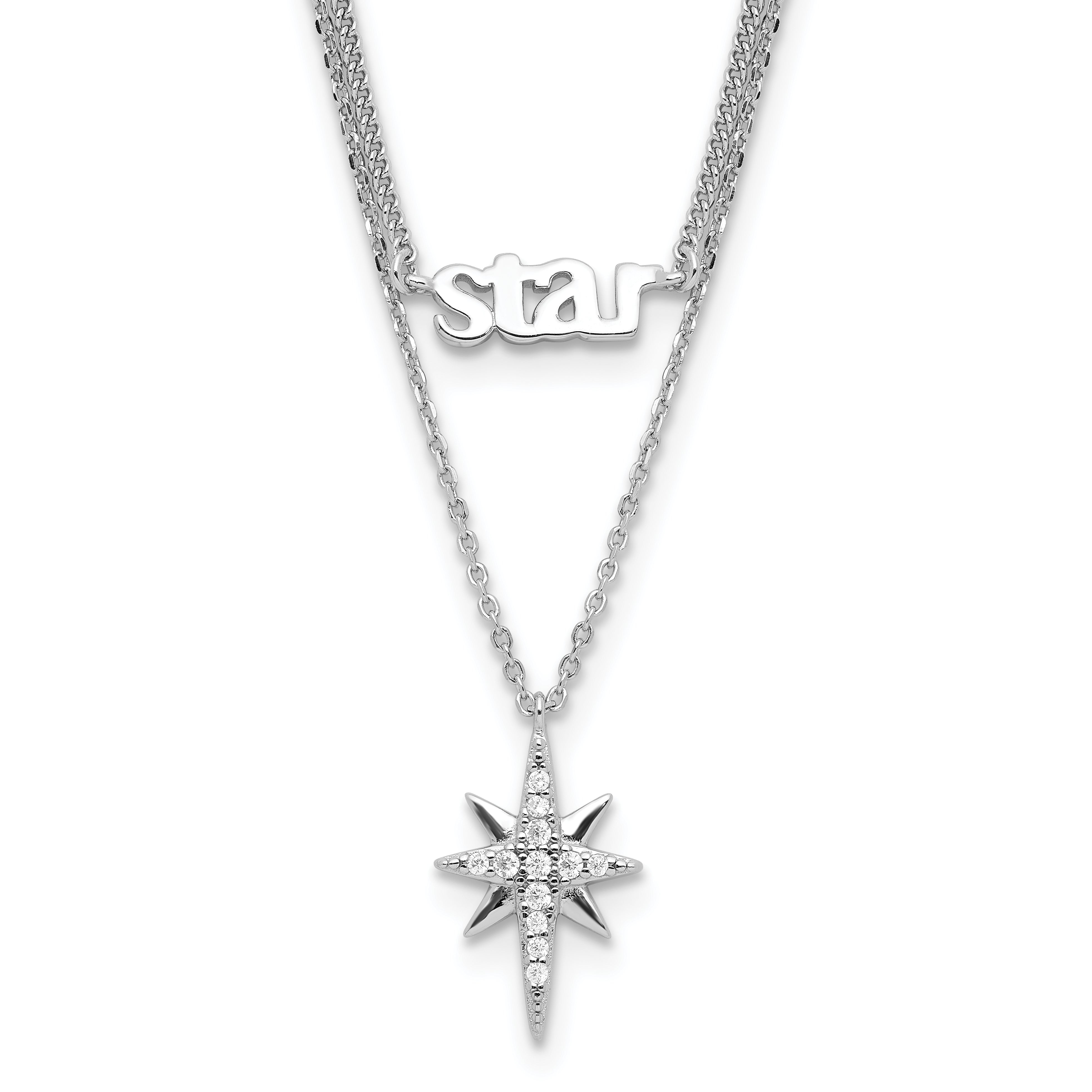 Sterling Silver Rhod-plate STAR CZ w/2IN Ext Layer Necklace