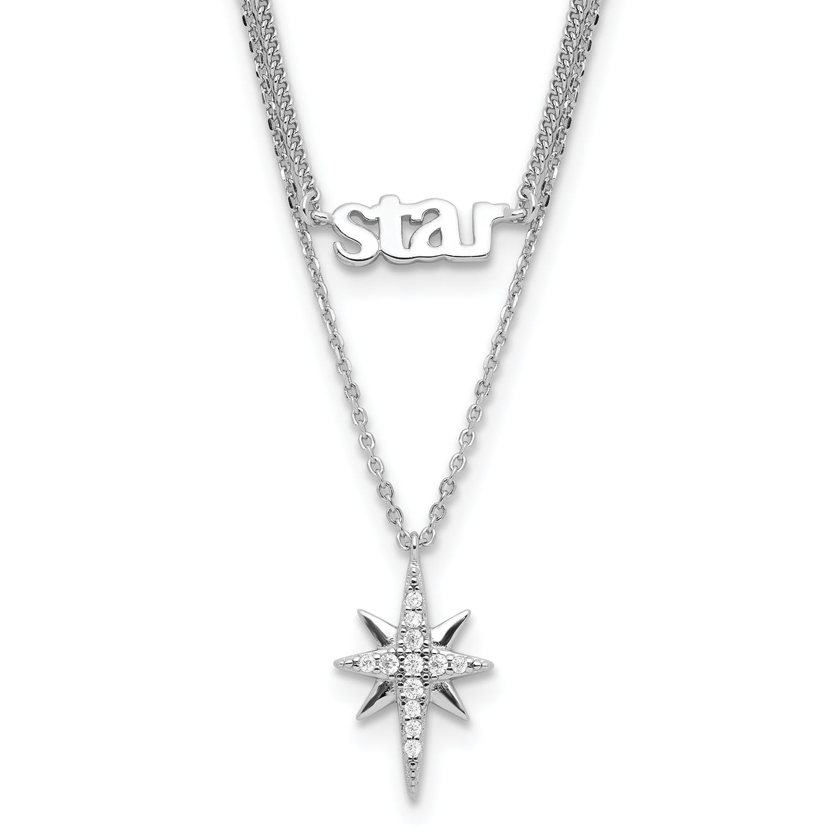 Sterling Silver Rhod-plate STAR CZ w/2IN Ext Layer Necklace