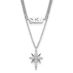 Sterling Silver Rhod-plate STAR CZ w/2IN Ext Layer Necklace