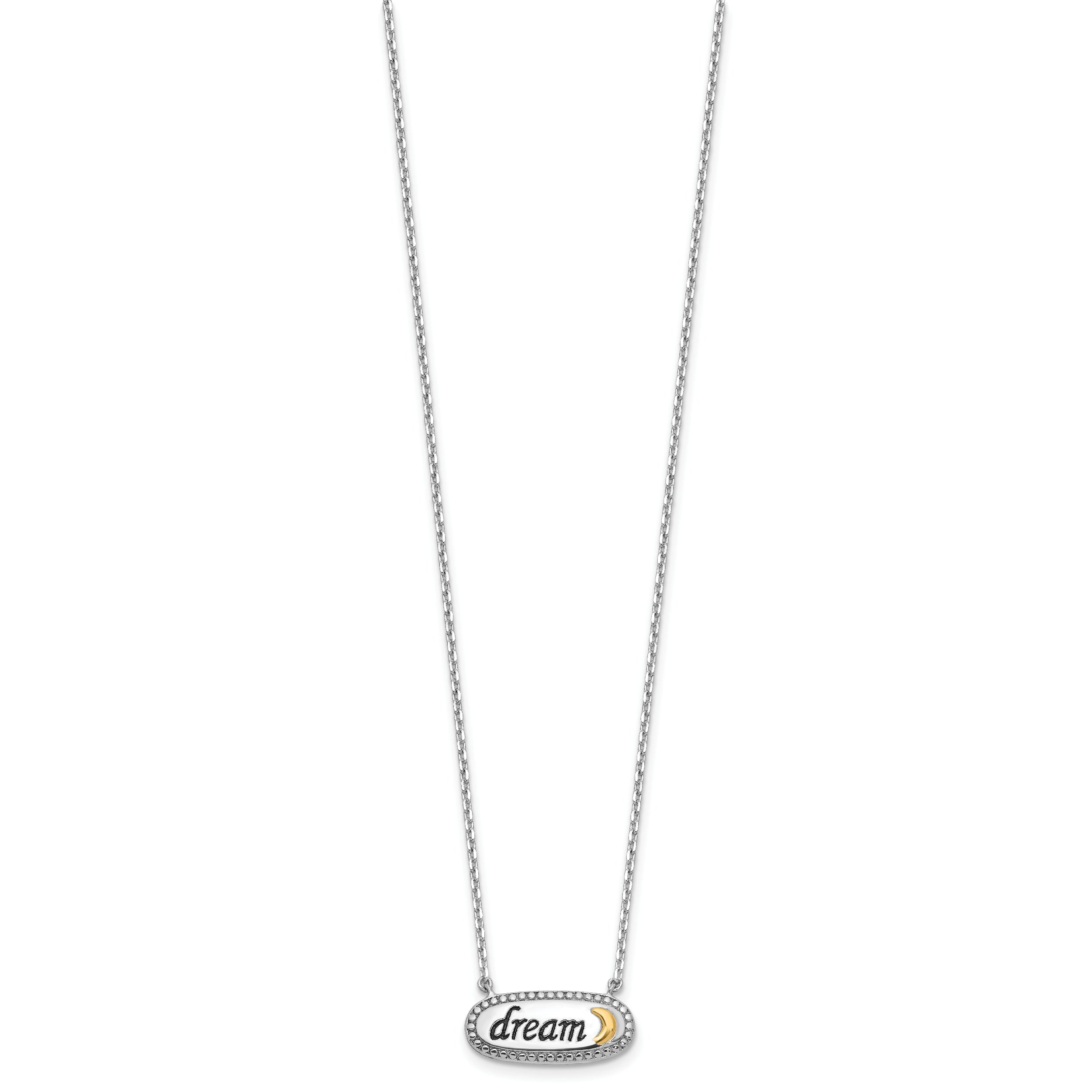 Sterling Silver w/14k Accent Rh-plated Enamel DREAM w/2 in ext Necklace