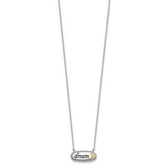 Sterling Silver w/14k Accent Rh-plated Enamel DREAM w/2 in ext Necklace