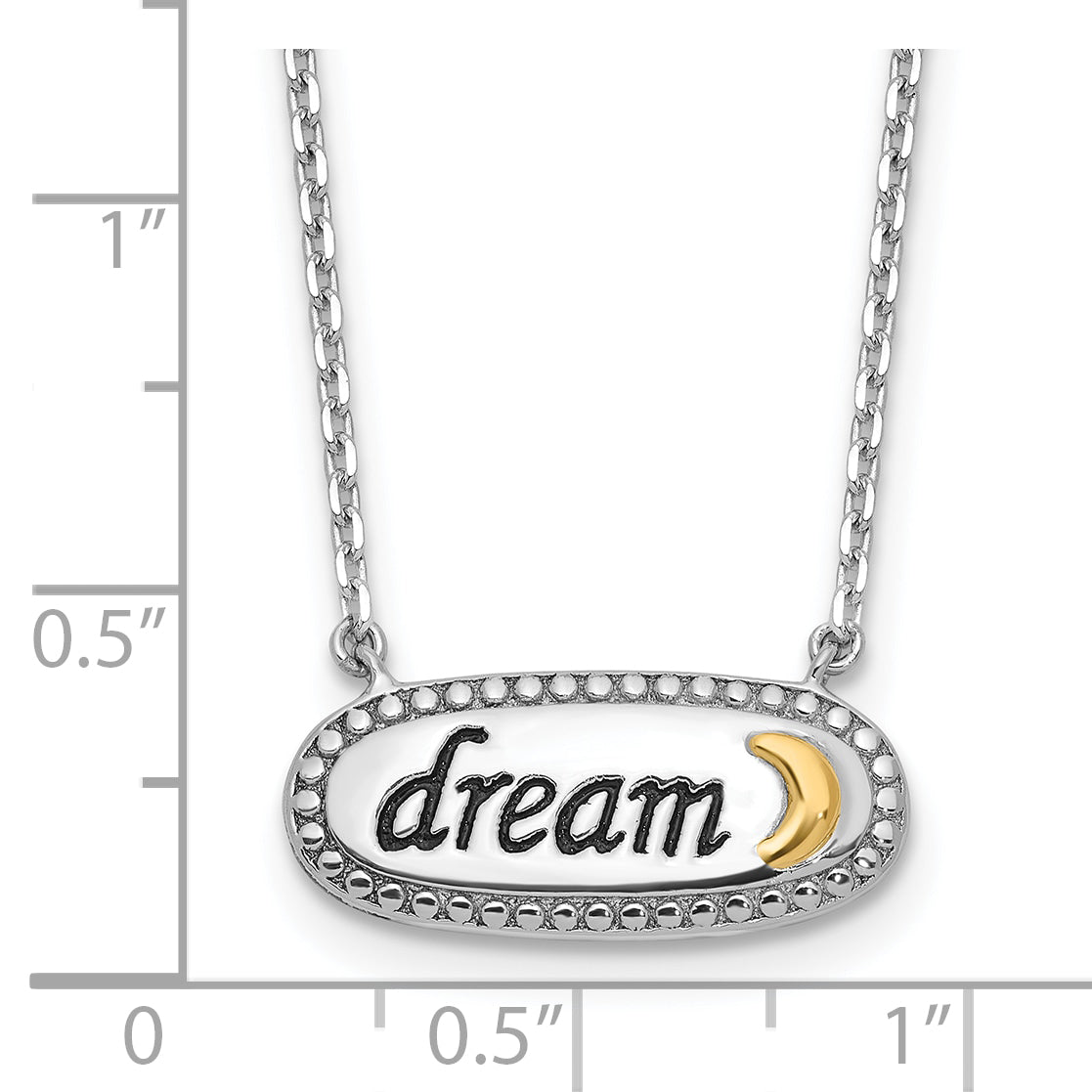 Sterling Silver w/14k Accent Rh-plated Enamel DREAM w/2 in ext Necklace