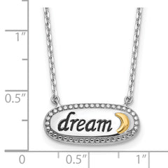 Sterling Silver w/14k Accent Rh-plated Enamel DREAM w/2 in ext Necklace