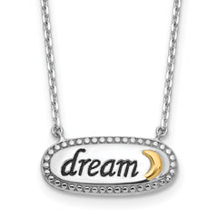 Sterling Silver w/14k Accent Rh-plated Enamel DREAM w/2 in ext Necklace