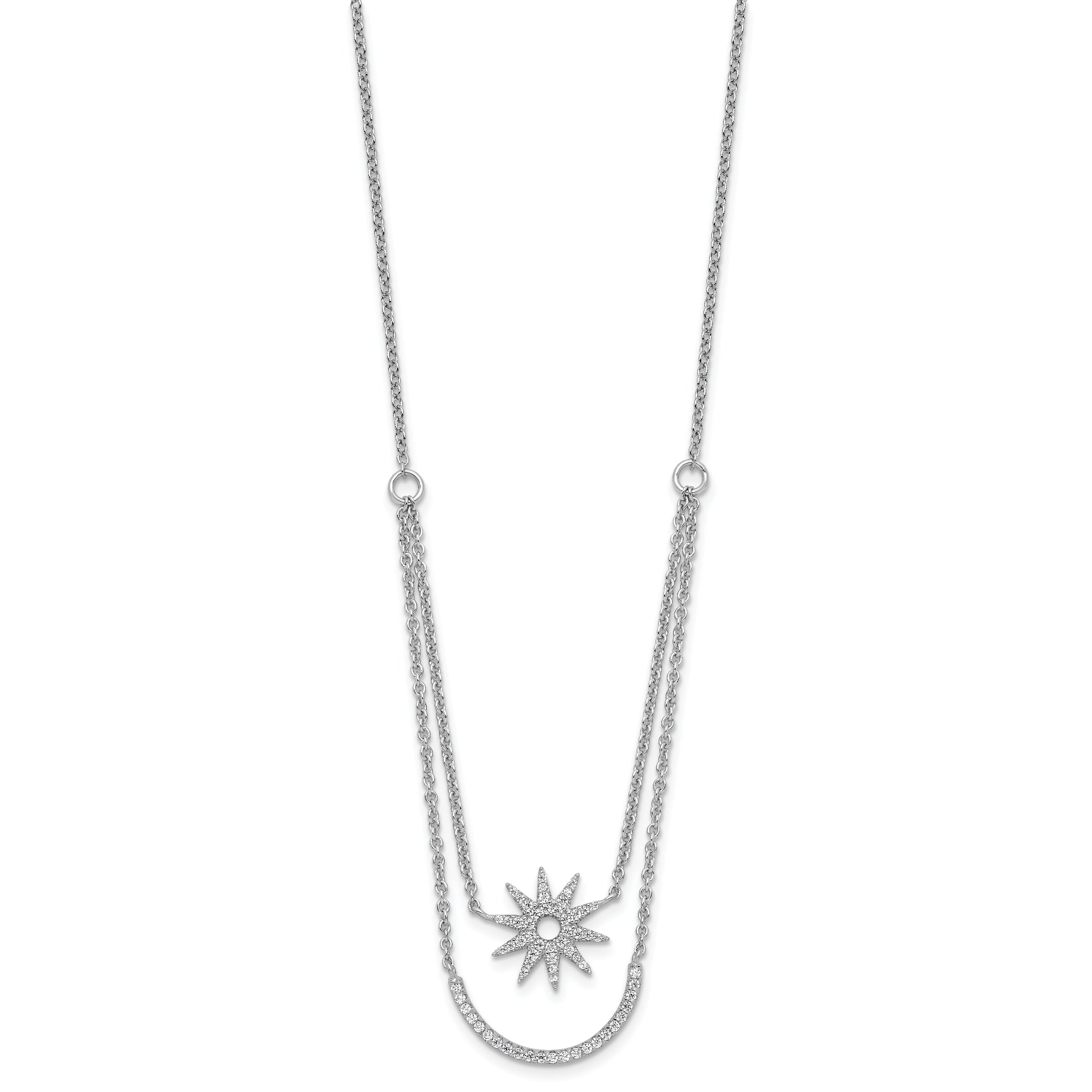 Sterling Silver Rhodium-plated Two Strand CZ Star 16in 1.5in ext Necklace