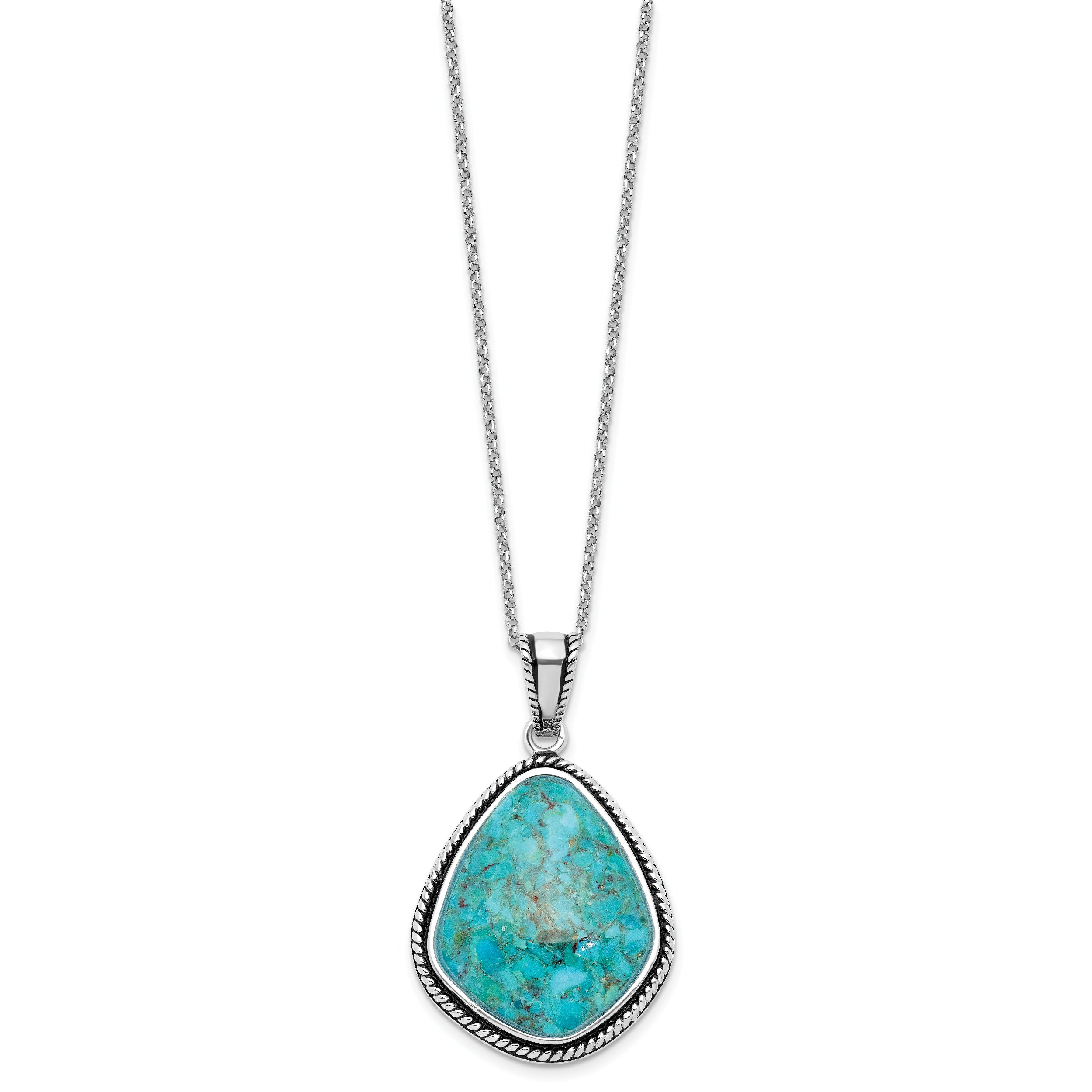 Sterling Silver RH-pl Oxidized Compressed Turquoise w/1.75in ext Necklace