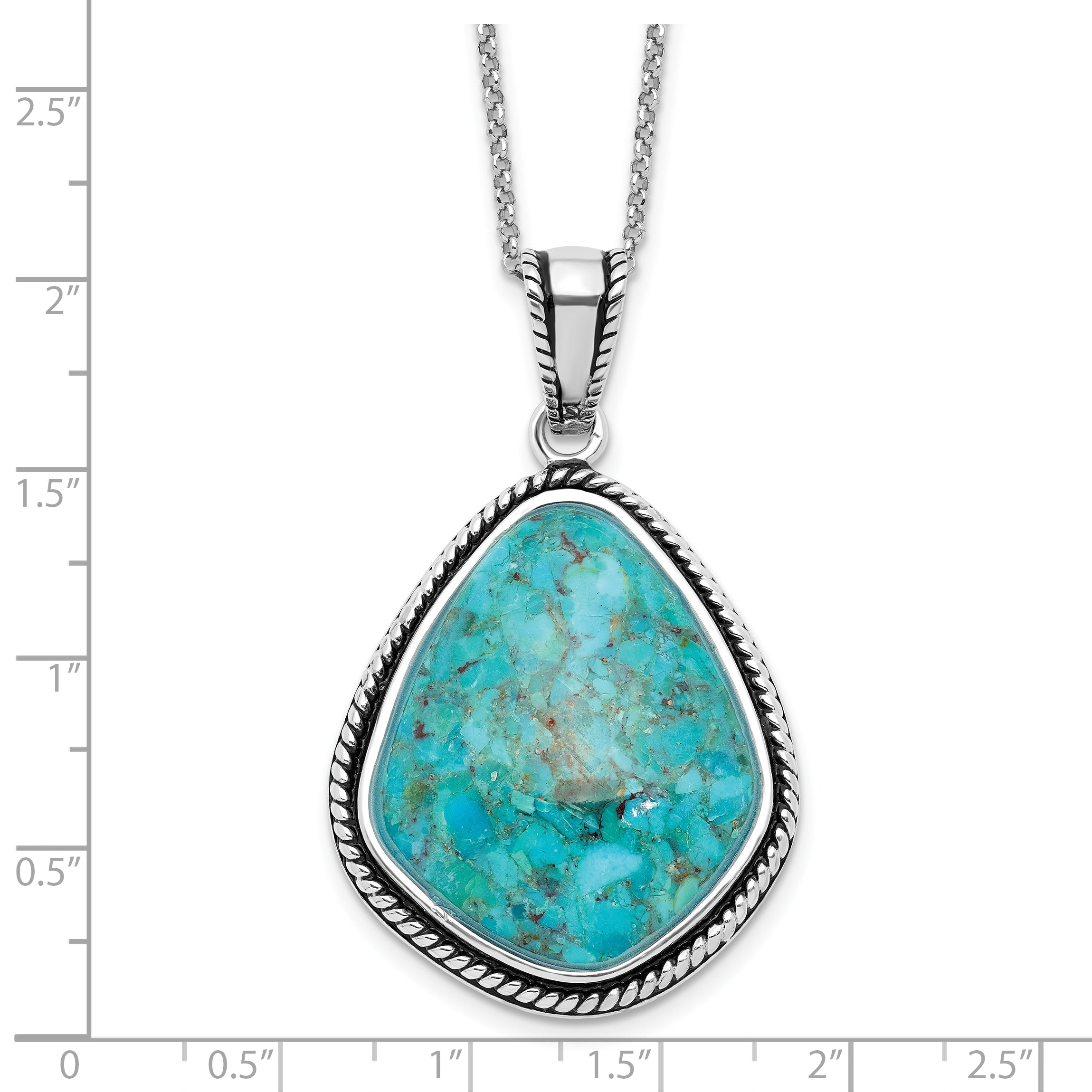 Sterling Silver RH-pl Oxidized Compressed Turquoise w/1.75in ext Necklace