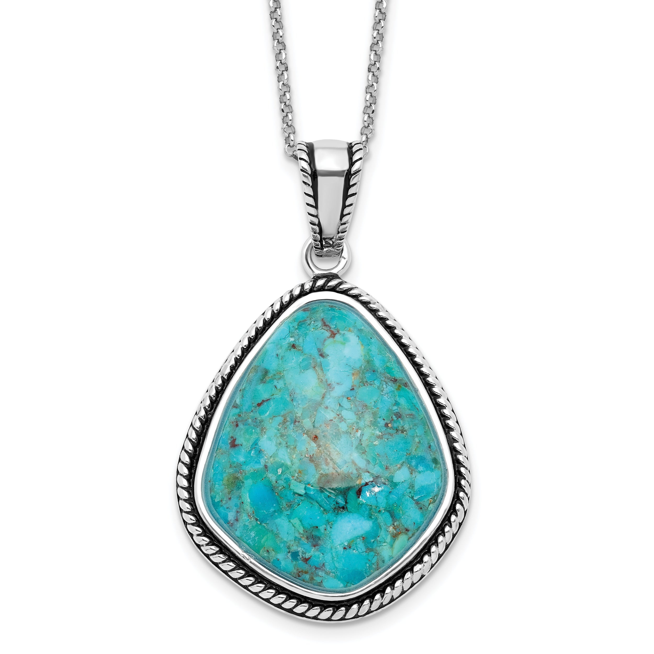 Sterling Silver RH-pl Oxidized Compressed Turquoise w/1.75in ext Necklace