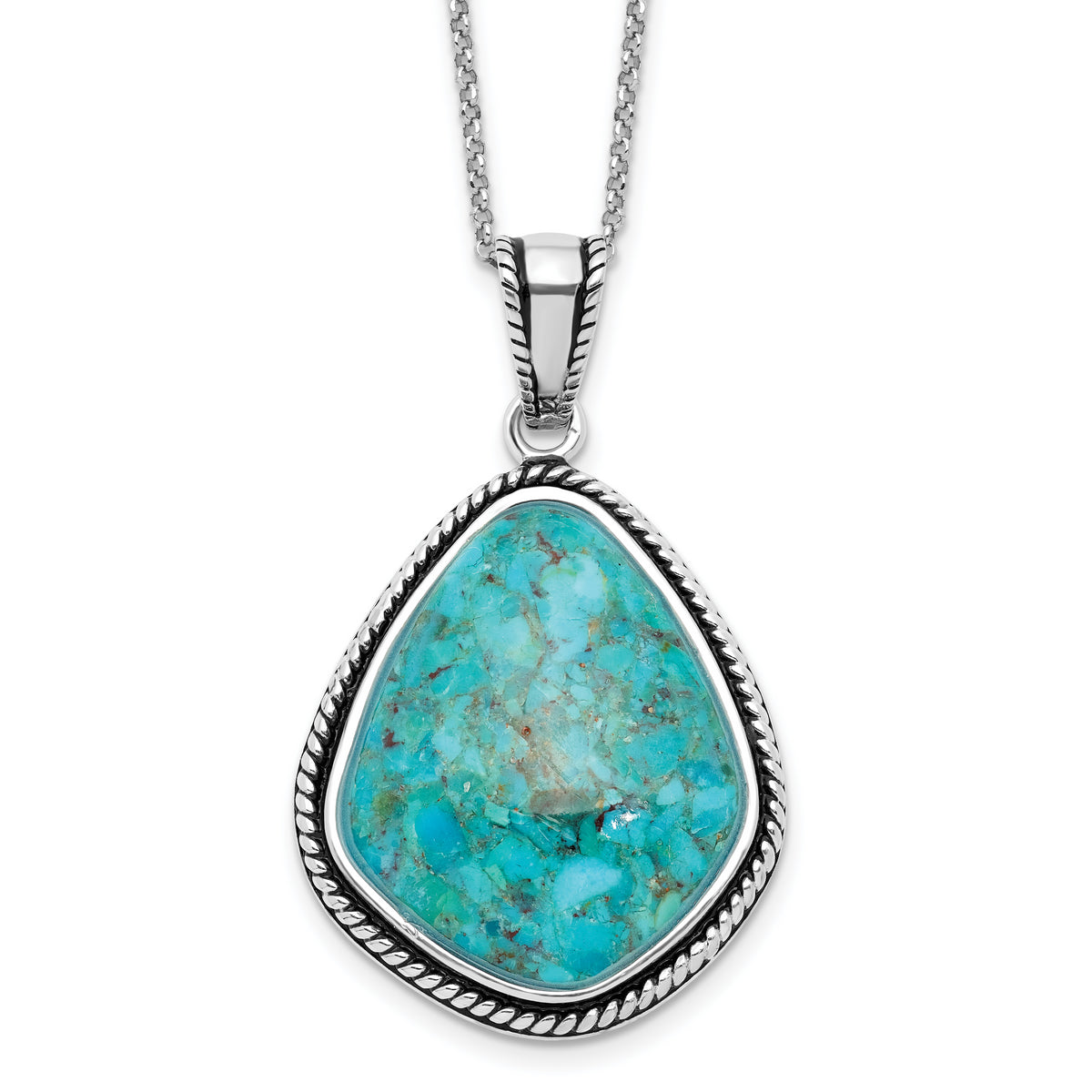 Sterling Silver RH-pl Oxidized Compressed Turquoise w/1.75in ext Necklace