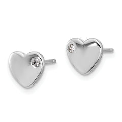 Sterling Silver RH-plated CZ Heart 18in Necklace and Post Earring Set